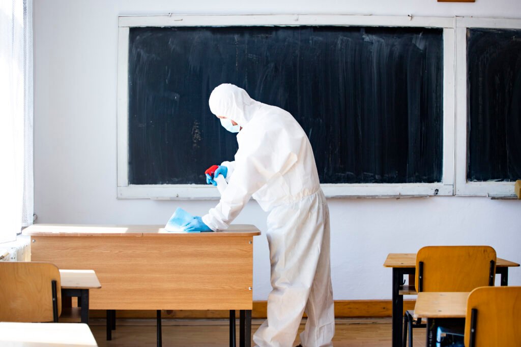 Cleaning and disinfection school class to prevent COVID-19.M